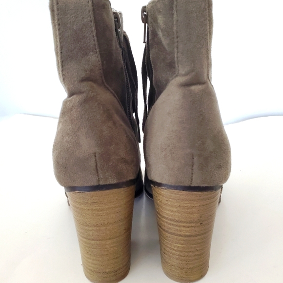 CANDIE'S Sz 9.5 Faux Olive Green Suede Side Zip Laces Bootie 3.5" Block Heel EUC - Picture 10 of 14